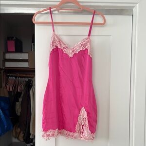 White Fox Boutique Pink Chemise with Lace Trim